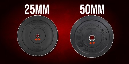 Een 25mm halterschijf en een 50mm halterschijf