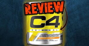 Grote pot C4 original pre workout met de tekst review erboven