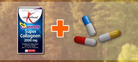 Collageen supplement links en medicatie pillen rechts