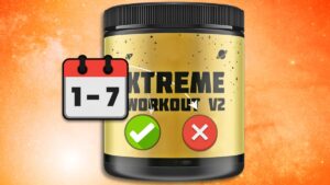 Icoon van een kalender met een pot pre-workout supplement ernaast