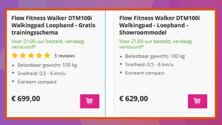 Prijs van twee verschillende modellen Flow Fitness Walkingpad