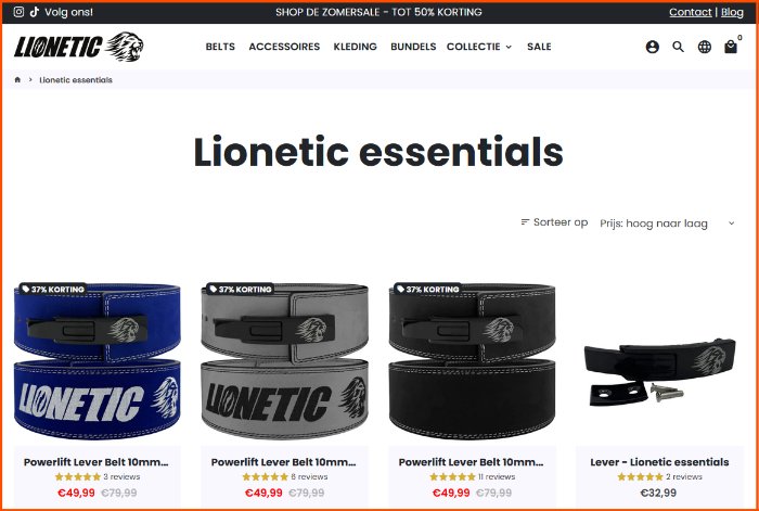 Producten van de Lionetic Essentials Collection op de website van Lionetic