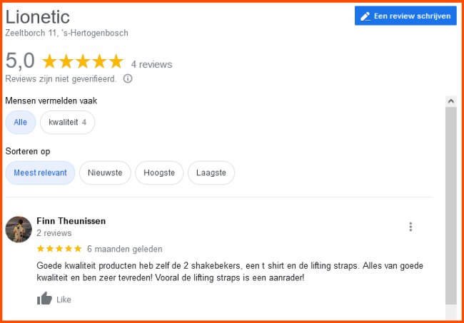 Lionet reviewscore in Google zoeken