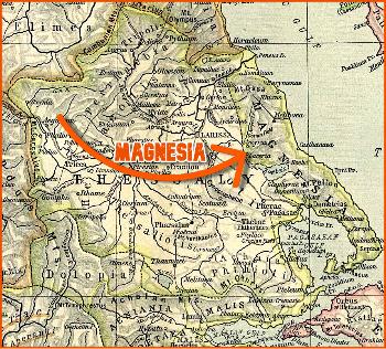 Kaart van oud Griekenland met daarop de regio Magnesia