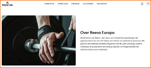 Screenshot van de over ons pagina op de website van Reeva
