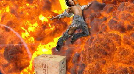 Man die met explosiviteit van een plyo box springt