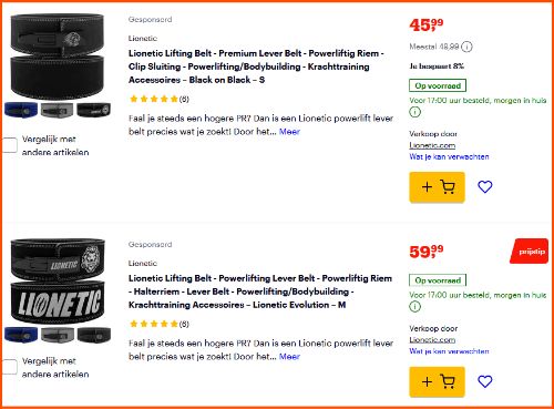 Prijzen van de 2 Lionetic powerlifting riemen in de webshop van Bol