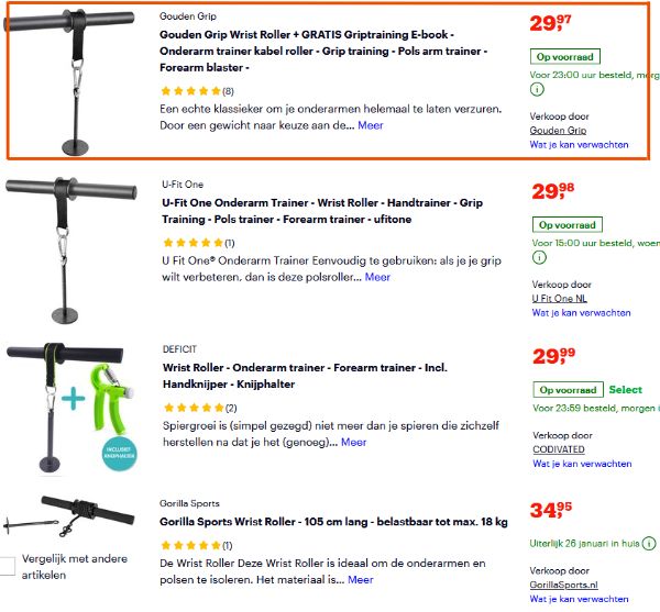 Prijzen van verschillende wrist rollers op Bol.com