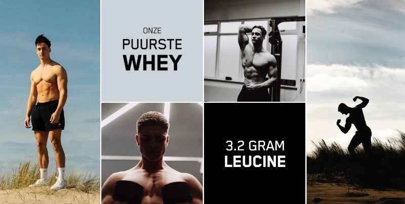 Een reclame fotogalerij voor het Whey PRO product van Upfront