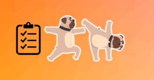 Tekening van een hond die een yoga pose doet