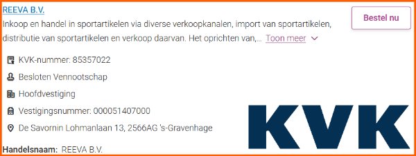 Openbare Kamer van Koophandel gegevens van het bedrijf Reeva