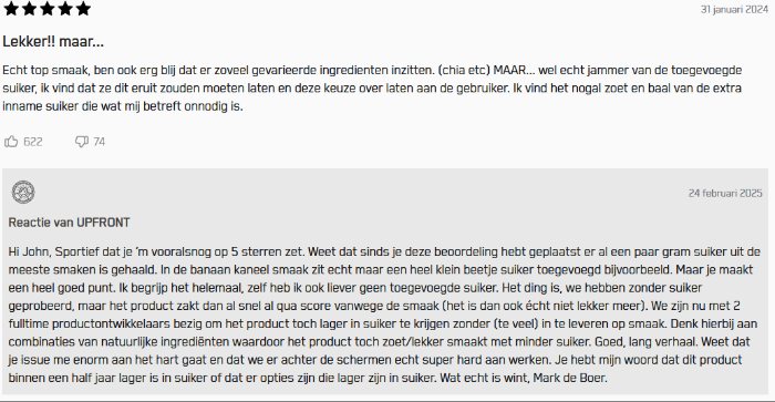 Review van John op de website van Upfront over de eiwit oats