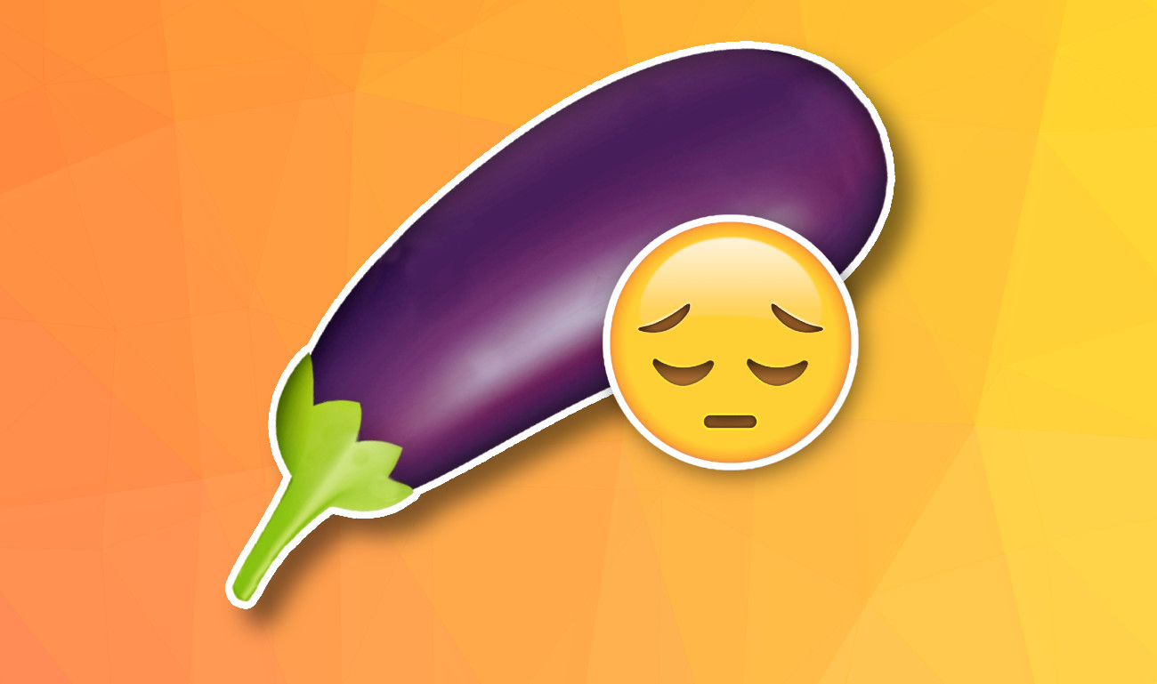 Een hangende aubergine en een droevige emoji