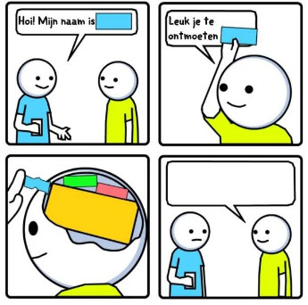 Stripverhaal bestaande uit 4 fragmenten die gaan over vergeetachtigheid