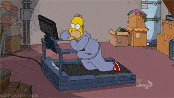 Homer op een loopband in zijn garage